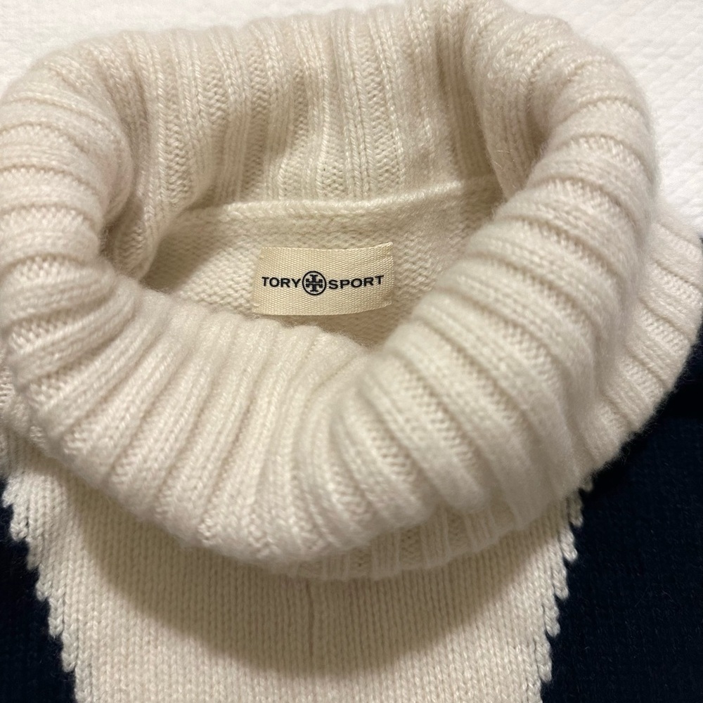Tory Burch Tory Sport Cashmere Chevron Turtleneck - Ivory/Navy - Picture 5 of 9